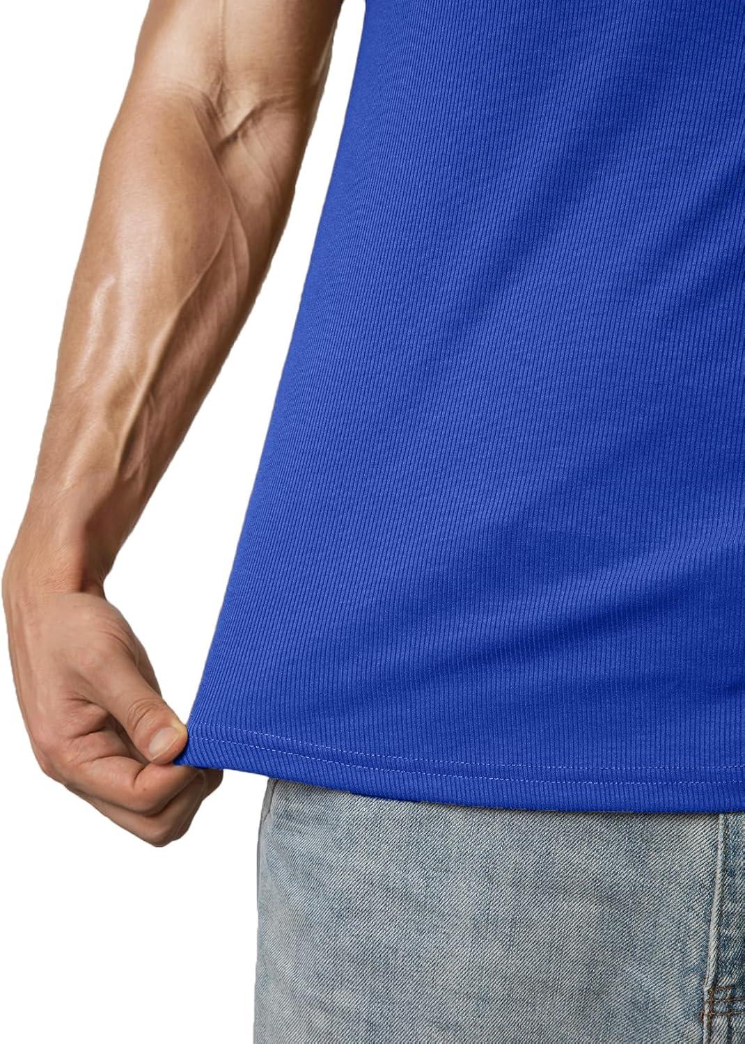 imageJMIERR Mens Muscle Slim T Shirts Texture V Neck Longline Henley Gym Workout Athletic Tee ShirtB Dark Blue