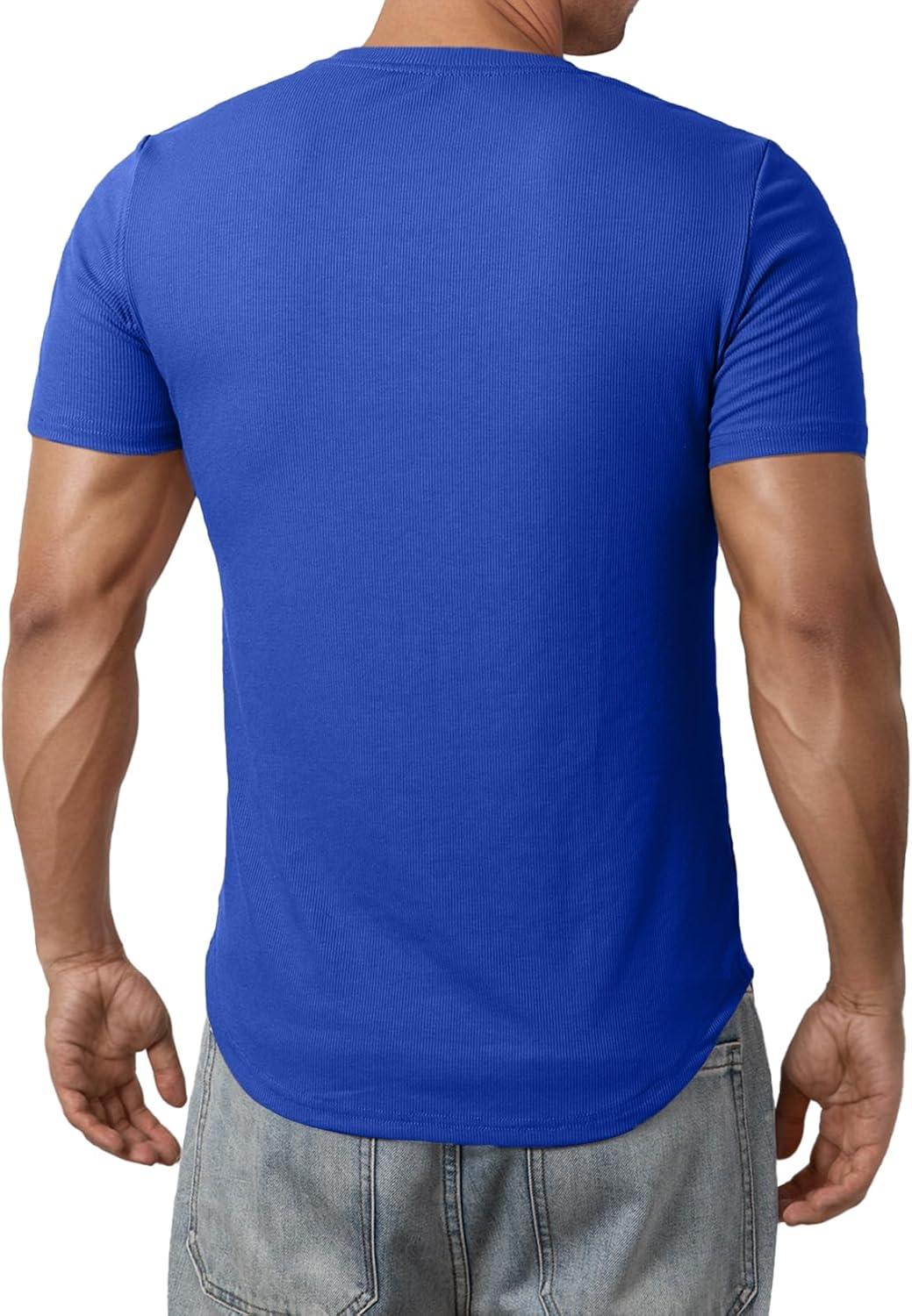 imageJMIERR Mens Muscle Slim T Shirts Texture V Neck Longline Henley Gym Workout Athletic Tee ShirtB Dark Blue