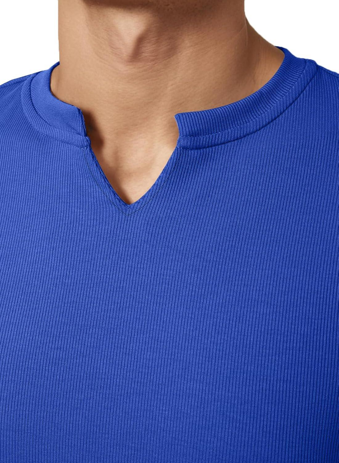 imageJMIERR Mens Muscle Slim T Shirts Texture V Neck Longline Henley Gym Workout Athletic Tee ShirtB Dark Blue