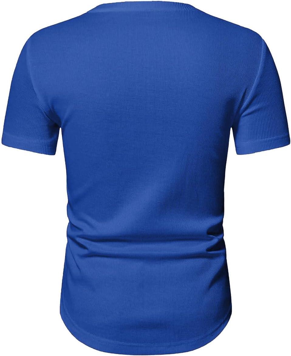 imageJMIERR Mens Muscle Slim T Shirts Texture V Neck Longline Henley Gym Workout Athletic Tee ShirtB Dark Blue