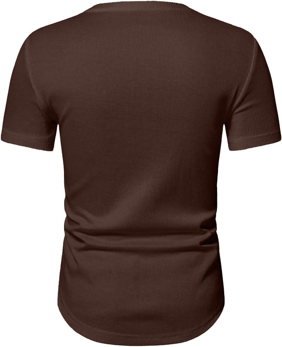 imageJMIERR Mens Muscle Slim T Shirts Texture V Neck Longline Henley Gym Workout Athletic Tee ShirtB Dark Brown