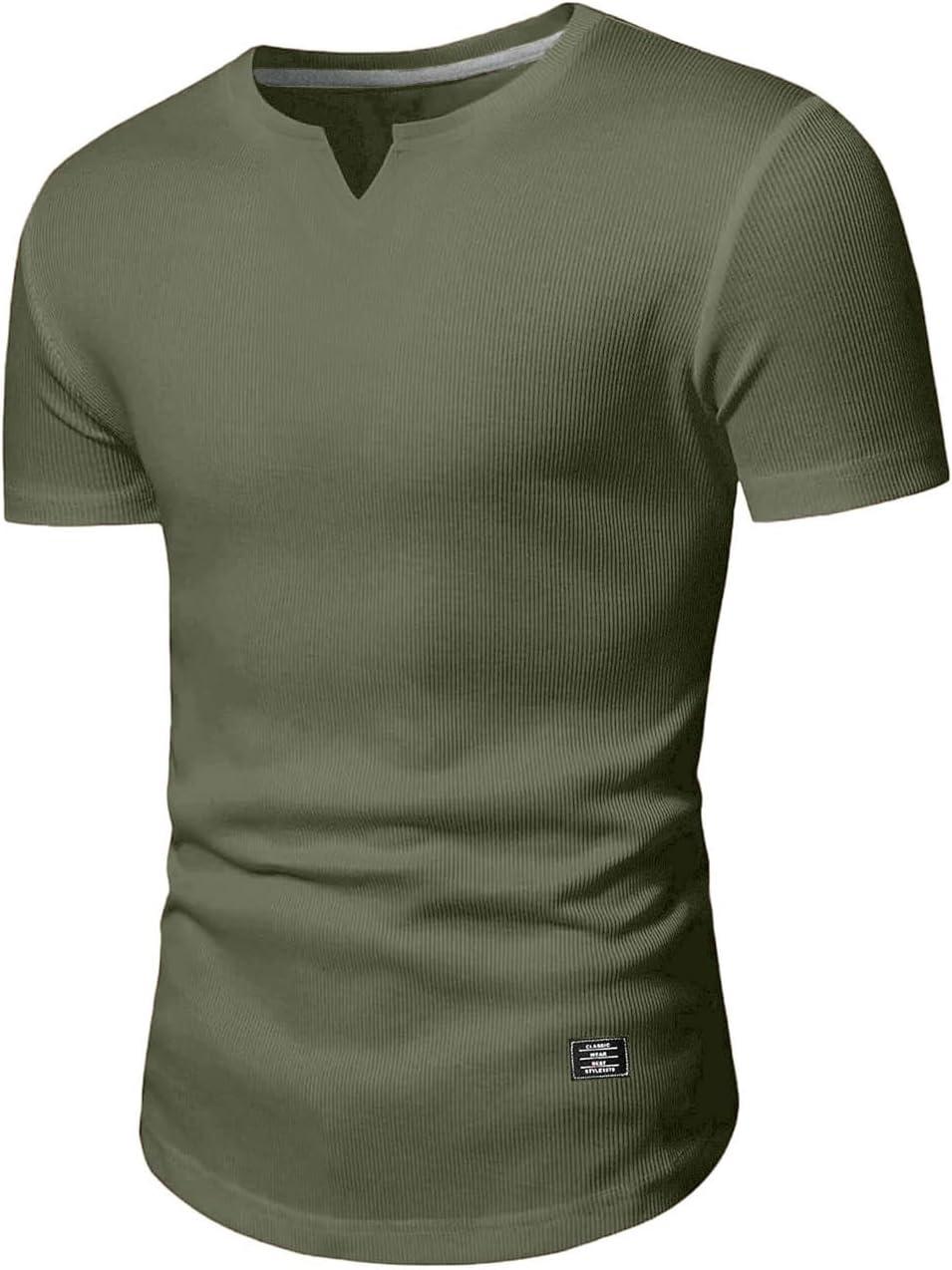 imageJMIERR Mens Muscle Slim T Shirts Texture V Neck Longline Henley Gym Workout Athletic Tee ShirtB Light Green
