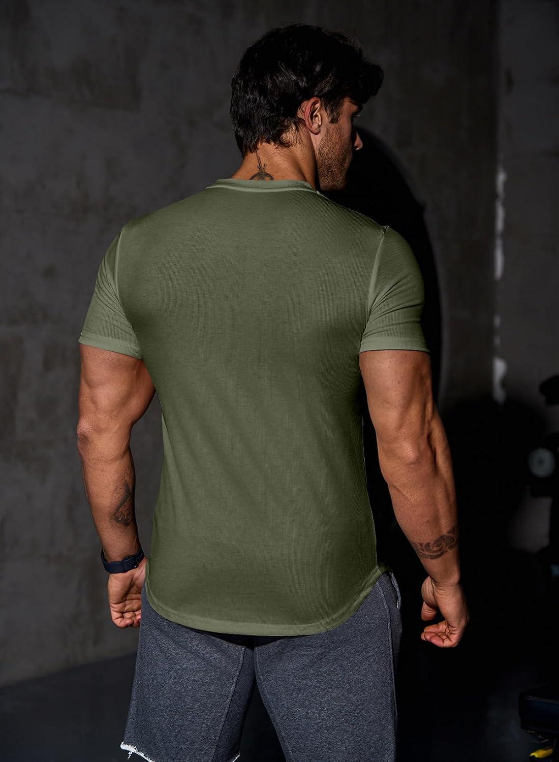 imageJMIERR Mens Muscle Slim T Shirts Texture V Neck Longline Henley Gym Workout Athletic Tee ShirtB Light Green