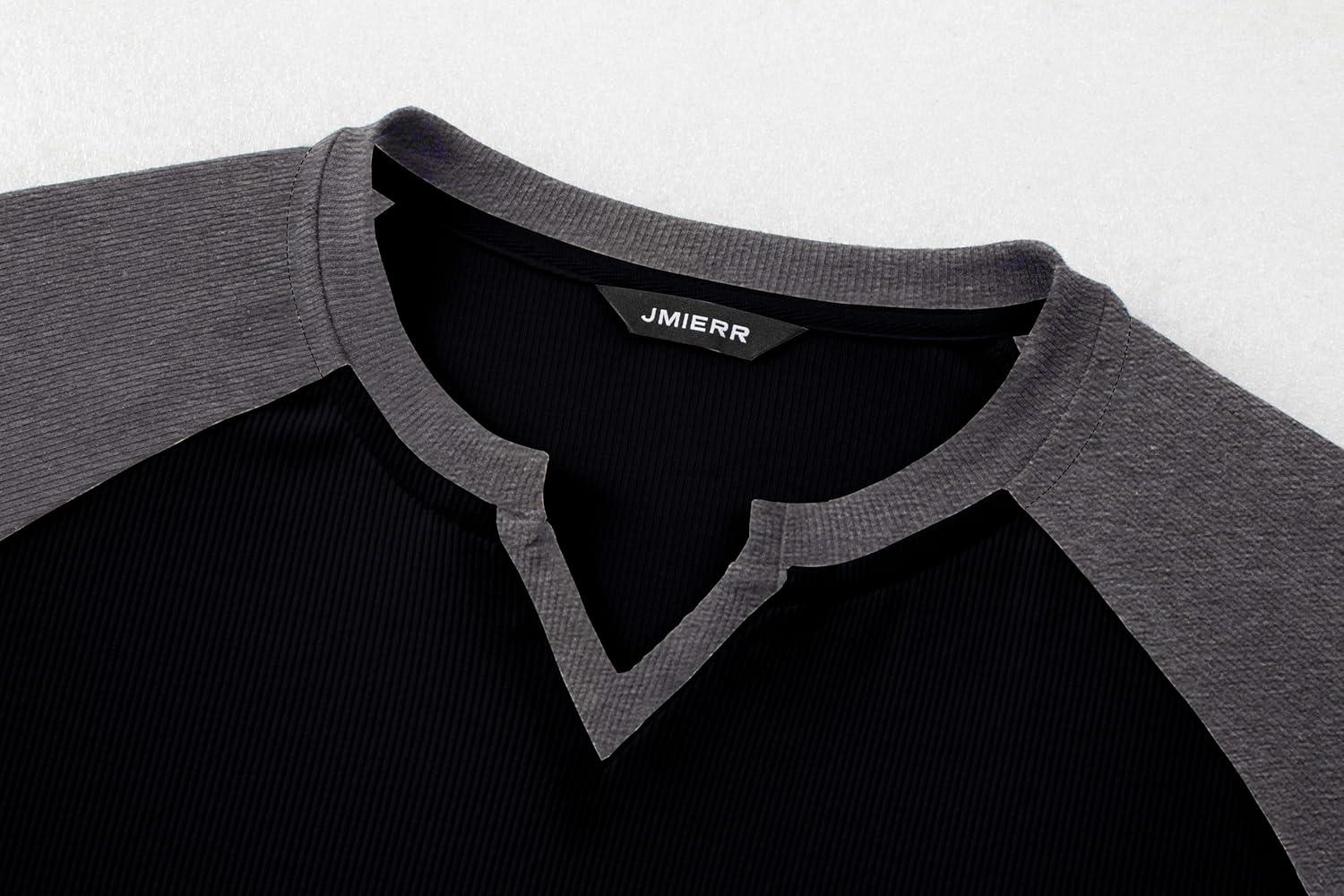 imageJMIERR Mens Muscle Slim T Shirts Texture V Neck Longline Henley Gym Workout Athletic Tee ShirtC Black Grey