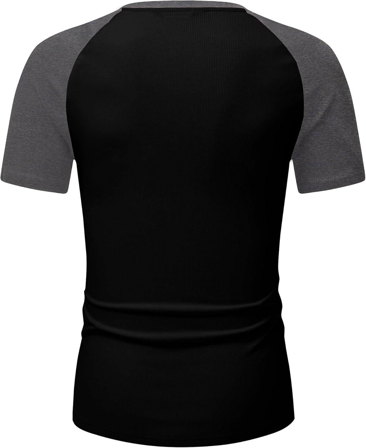 imageJMIERR Mens Muscle Slim T Shirts Texture V Neck Longline Henley Gym Workout Athletic Tee ShirtC Black Grey