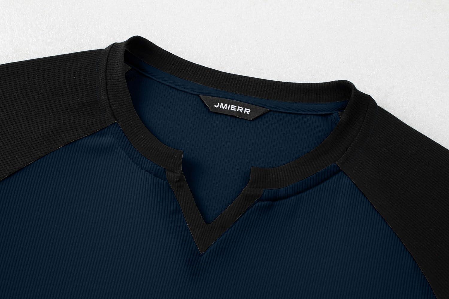 imageJMIERR Mens Muscle Slim T Shirts Texture V Neck Longline Henley Gym Workout Athletic Tee ShirtC Blue Black