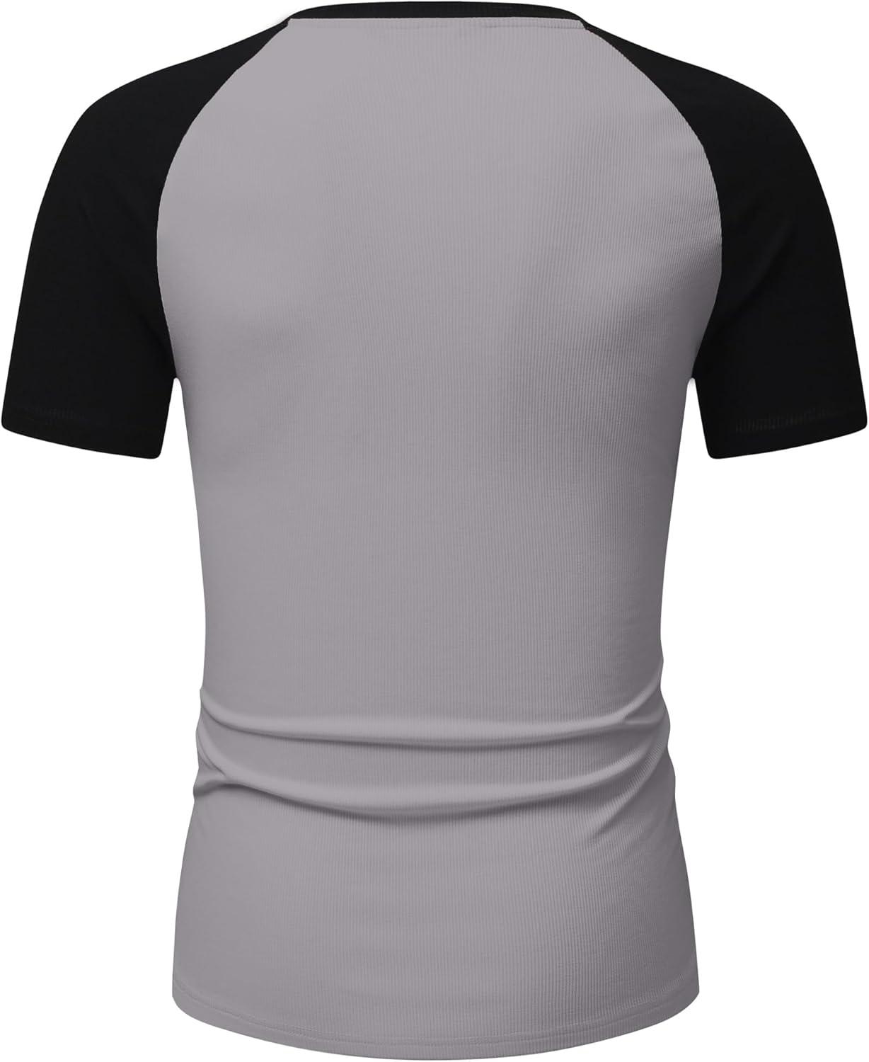 imageJMIERR Mens Muscle Slim T Shirts Texture V Neck Longline Henley Gym Workout Athletic Tee ShirtC Grey Black