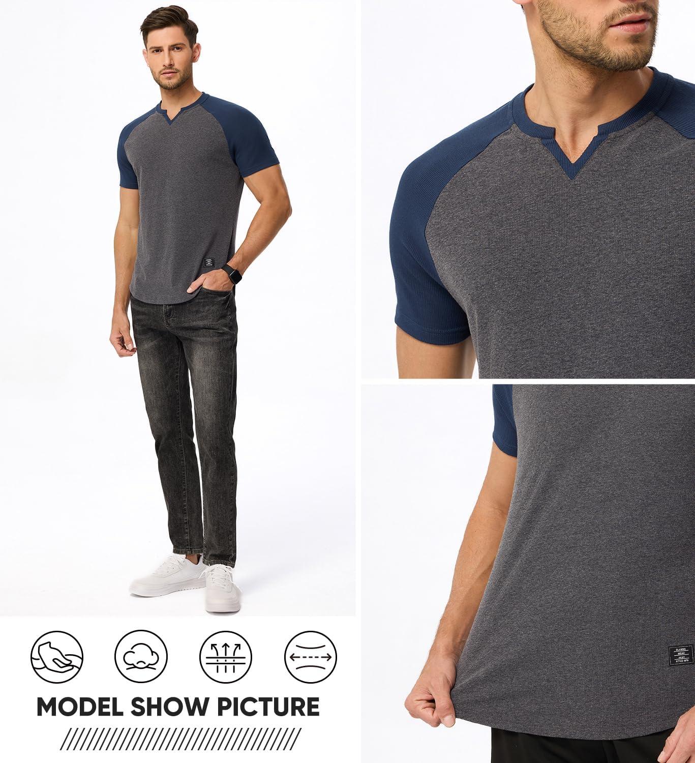 imageJMIERR Mens Muscle Slim T Shirts Texture V Neck Longline Henley Gym Workout Athletic Tee ShirtC Grey Blue
