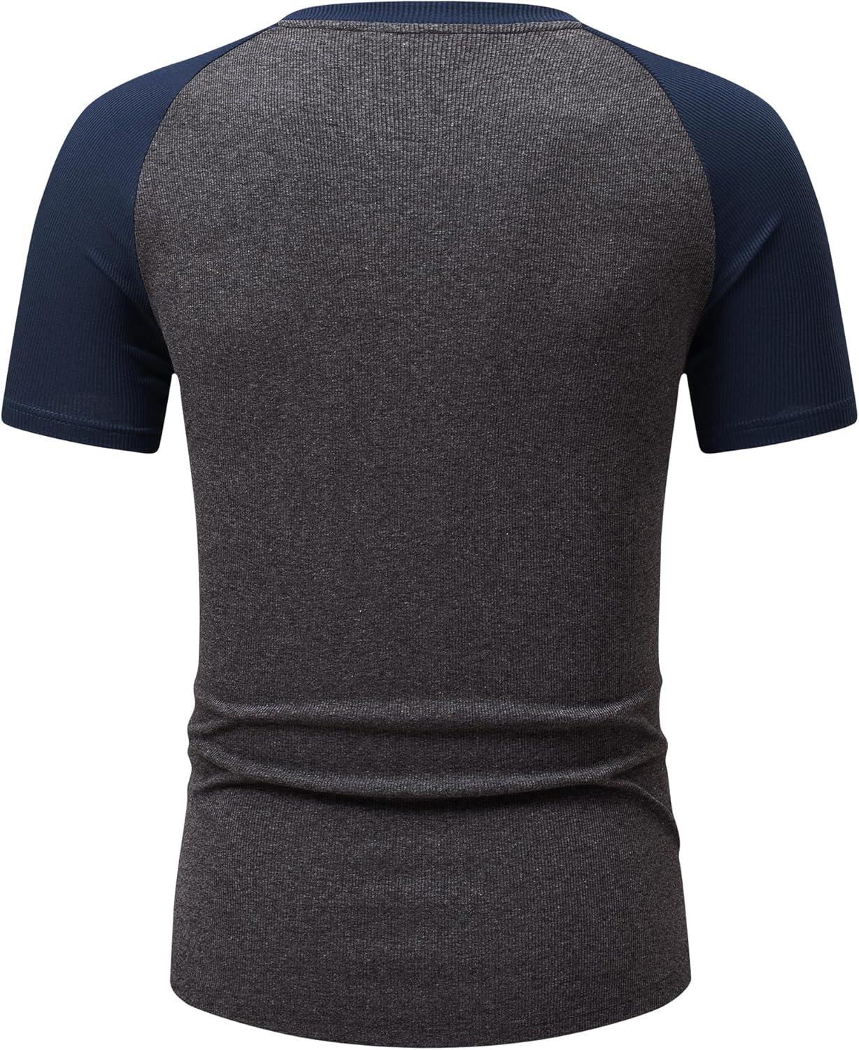 imageJMIERR Mens Muscle Slim T Shirts Texture V Neck Longline Henley Gym Workout Athletic Tee ShirtC Grey Blue