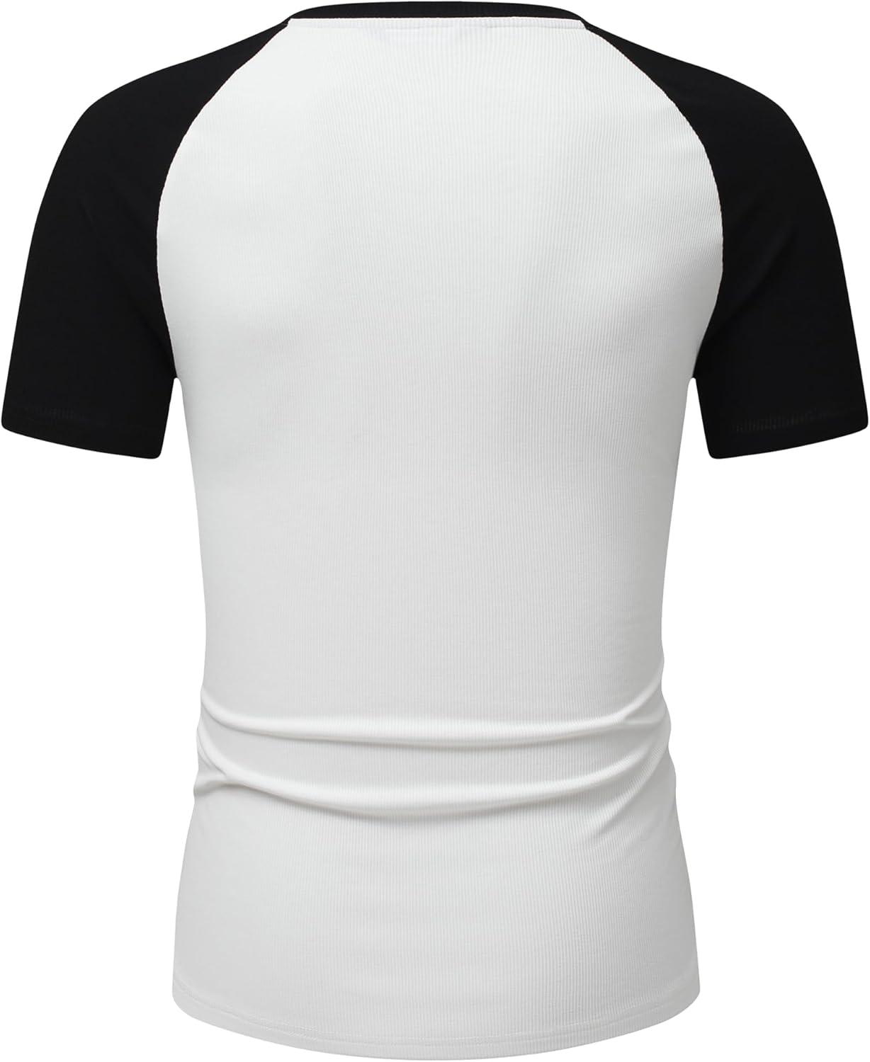 imageJMIERR Mens Muscle Slim T Shirts Texture V Neck Longline Henley Gym Workout Athletic Tee ShirtC White Black