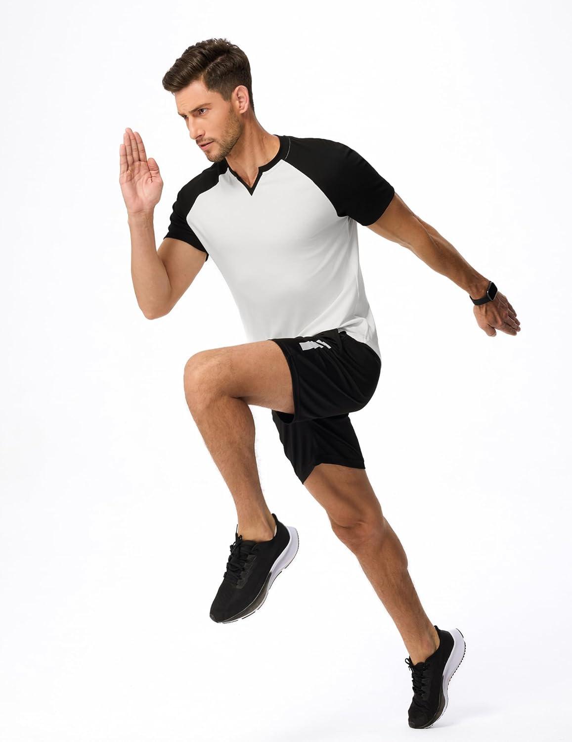 imageJMIERR Mens Muscle Slim T Shirts Texture V Neck Longline Henley Gym Workout Athletic Tee ShirtC White Black