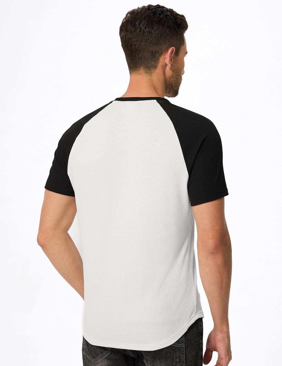 imageJMIERR Mens Muscle Slim T Shirts Texture V Neck Longline Henley Gym Workout Athletic Tee ShirtC White Black