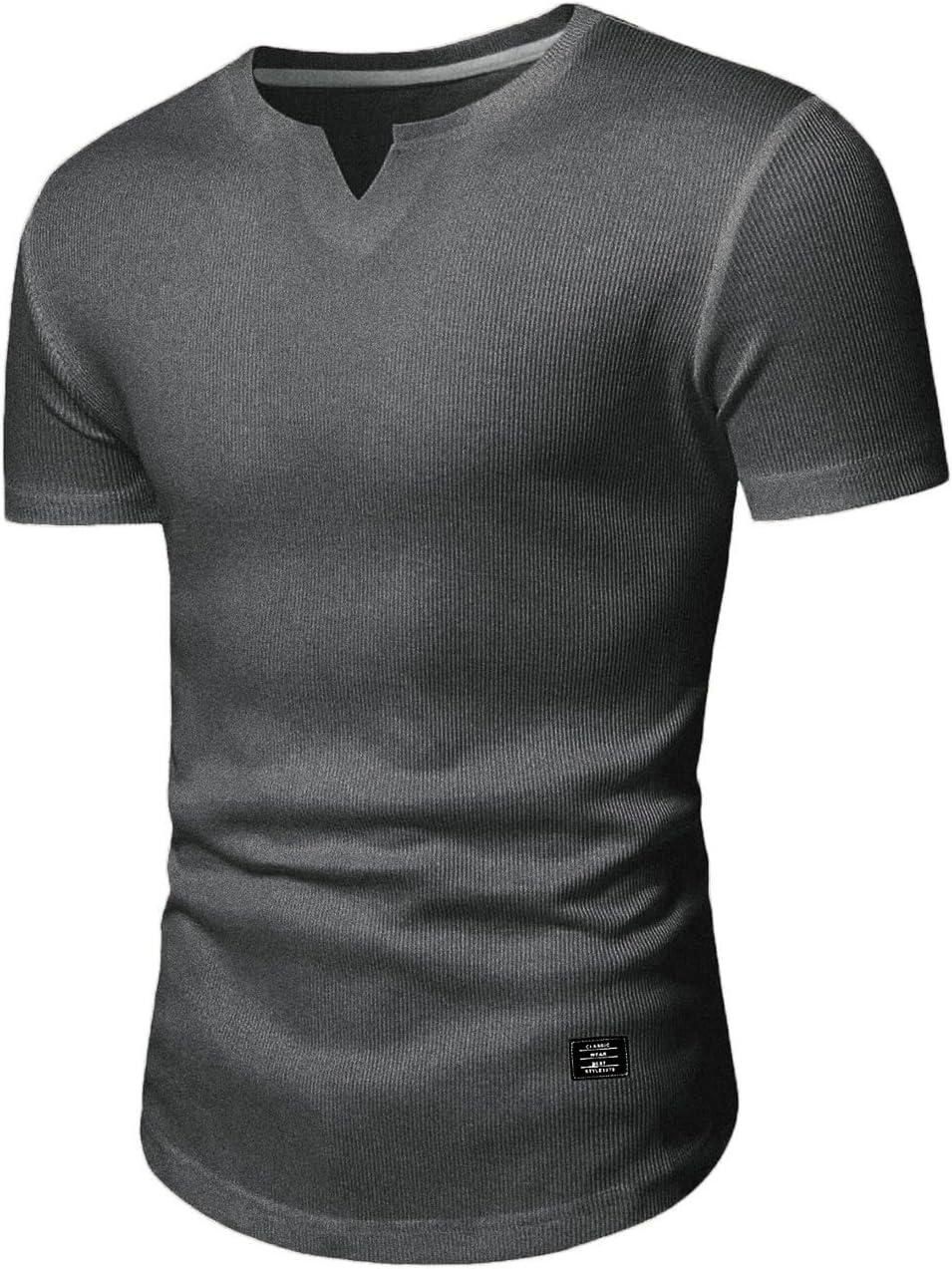 imageJMIERR Mens Muscle Slim T Shirts Texture V Neck Longline Henley Gym Workout Athletic Tee ShirtPackwhiteGrey