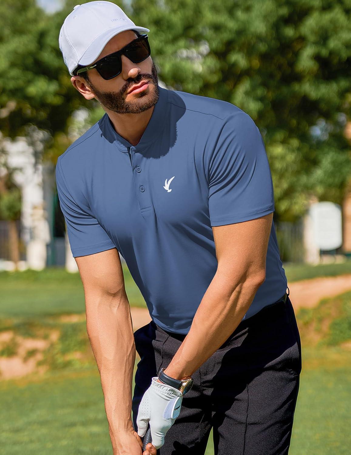 imageJMIERR Mens Polo Henley Shirt Moisture Wicking Quick Dry Summer Casual Short Sleeve Golf Polo T ShirtsHaze Blue