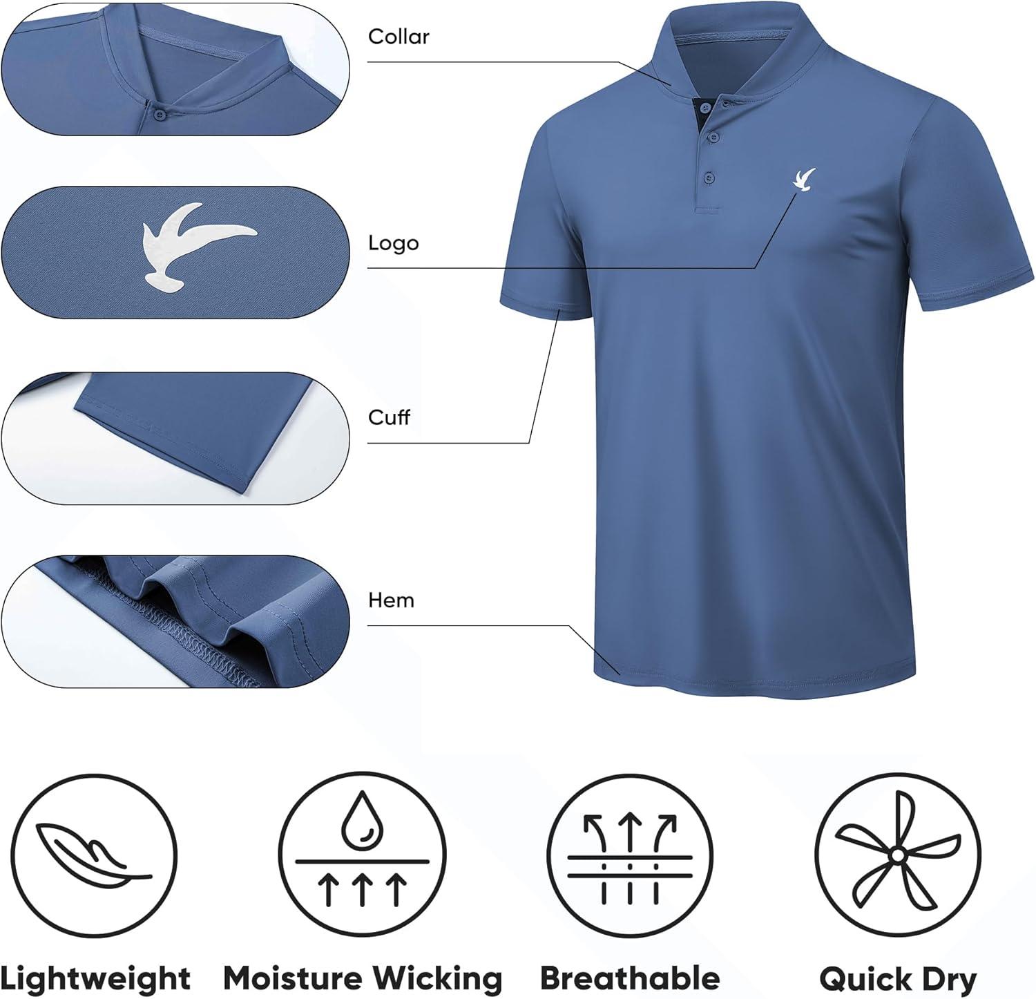 imageJMIERR Mens Polo Henley Shirt Moisture Wicking Quick Dry Summer Casual Short Sleeve Golf Polo T ShirtsHaze Blue