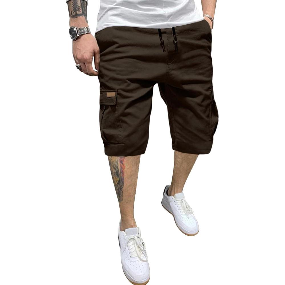 imageJMIERR Mens Casual Cotton Twill Cargo Shorts Drawstring Classic Chino Stretch Short with 6 PocketsA Brown