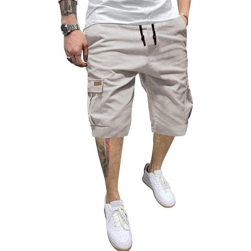 imageJMIERR Mens Casual Cotton Twill Cargo Shorts Drawstring Classic Chino Stretch Short with 6 PocketsA Sliver Gray