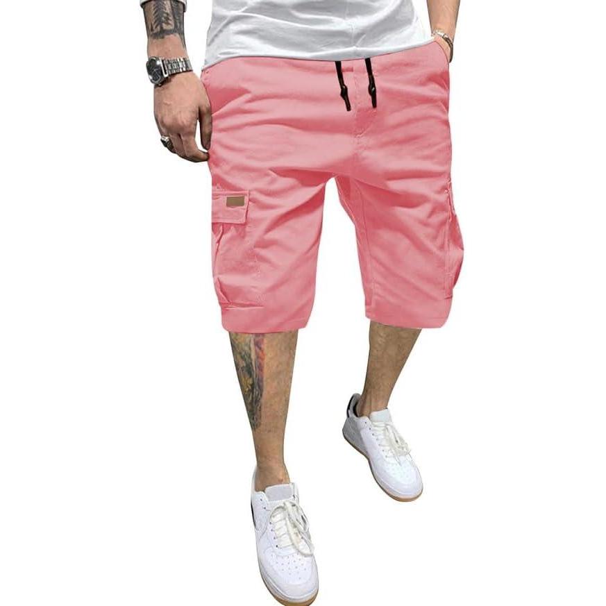 imageJMIERR Mens Casual Cotton Twill Cargo Shorts Drawstring Classic Chino Stretch Short with 6 PocketsPink