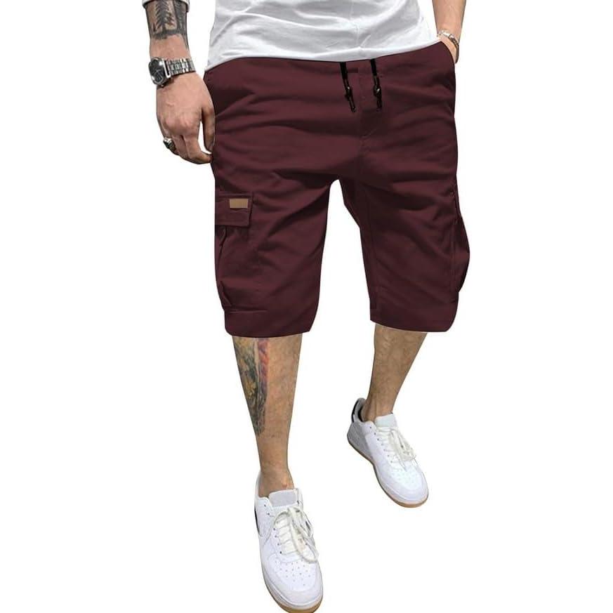 imageJMIERR Mens Casual Cotton Twill Cargo Shorts Drawstring Classic Chino Stretch Short with 6 PocketsRed