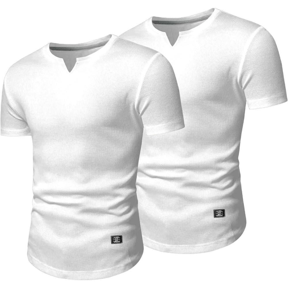 imageJMIERR Mens Muscle Slim T Shirts Texture V Neck Longline Henley Gym Workout Athletic Tee ShirtPackwhiteWhite