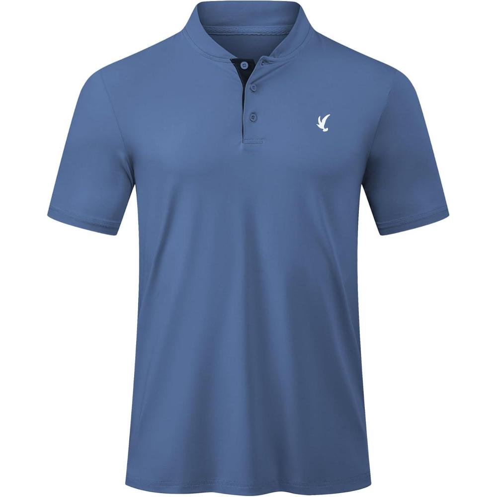 imageJMIERR Mens Polo Henley Shirt Moisture Wicking Quick Dry Summer Casual Short Sleeve Golf Polo T ShirtsHaze Blue