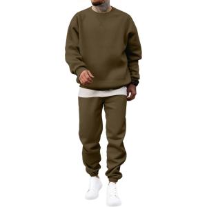 JMIERR Men’s 2 Piece Outfits Crew Neck Sweatshirt Tracksuit & Joggers Sweatpants Sweatsuit Set(Coffee)