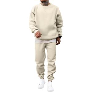 JMIERR Men’s 2 Piece Outfits Crew Neck Sweatshirt Tracksuit & Joggers Sweatpants Sweatsuit Set(Cream)