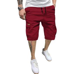 JMIERR Mens Casual Cotton Twill Cargo Shorts Drawstring Classic Chino Stretch Short with 6 Pockets(1red)