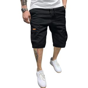 JMIERR Mens Casual Cotton Twill Cargo Shorts Drawstring Classic Chino Stretch Short with 6 Pockets(A Black)