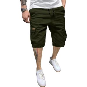 JMIERR Mens Casual Cotton Twill Cargo Shorts Drawstring Classic Chino Stretch Short with 6 Pockets(A Green)