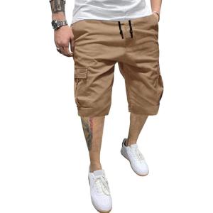 JMIERR Mens Casual Cotton Twill Cargo Shorts Drawstring Classic Chino Stretch Short with 6 Pockets(B Khaki)