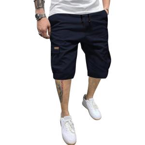 JMIERR Mens Casual Cotton Twill Cargo Shorts Drawstring Classic Chino Stretch Short with 6 Pockets(Blue)