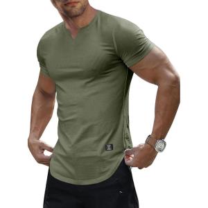JMIERR Mens Muscle Slim T Shirts Texture V Neck Longline Henley Gym Workout Athletic Tee Shirt(B Light Green)