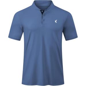 JMIERR Men’s Polo Henley Shirt Moisture Wicking Quick Dry Summer Casual Short Sleeve Golf Polo T Shirts(Haze Blue)