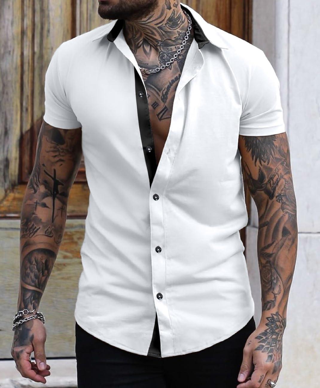 imageJMIERR Mens Casual Button Down Shirts WrinkleFree Short Sleeve Business Dress ShirtWhite