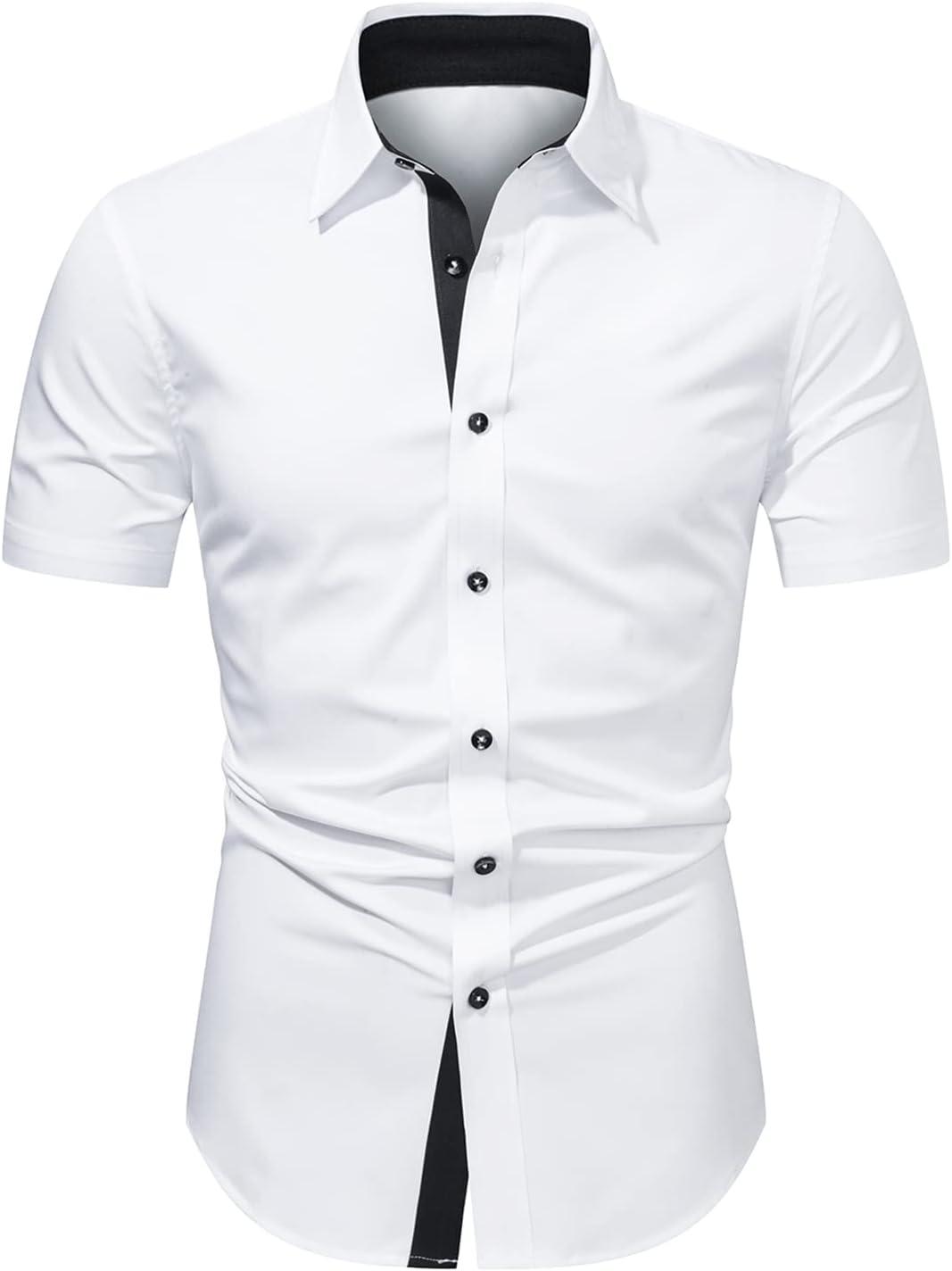 imageJMIERR Mens Casual Button Down Shirts WrinkleFree Short Sleeve Business Dress ShirtWhite