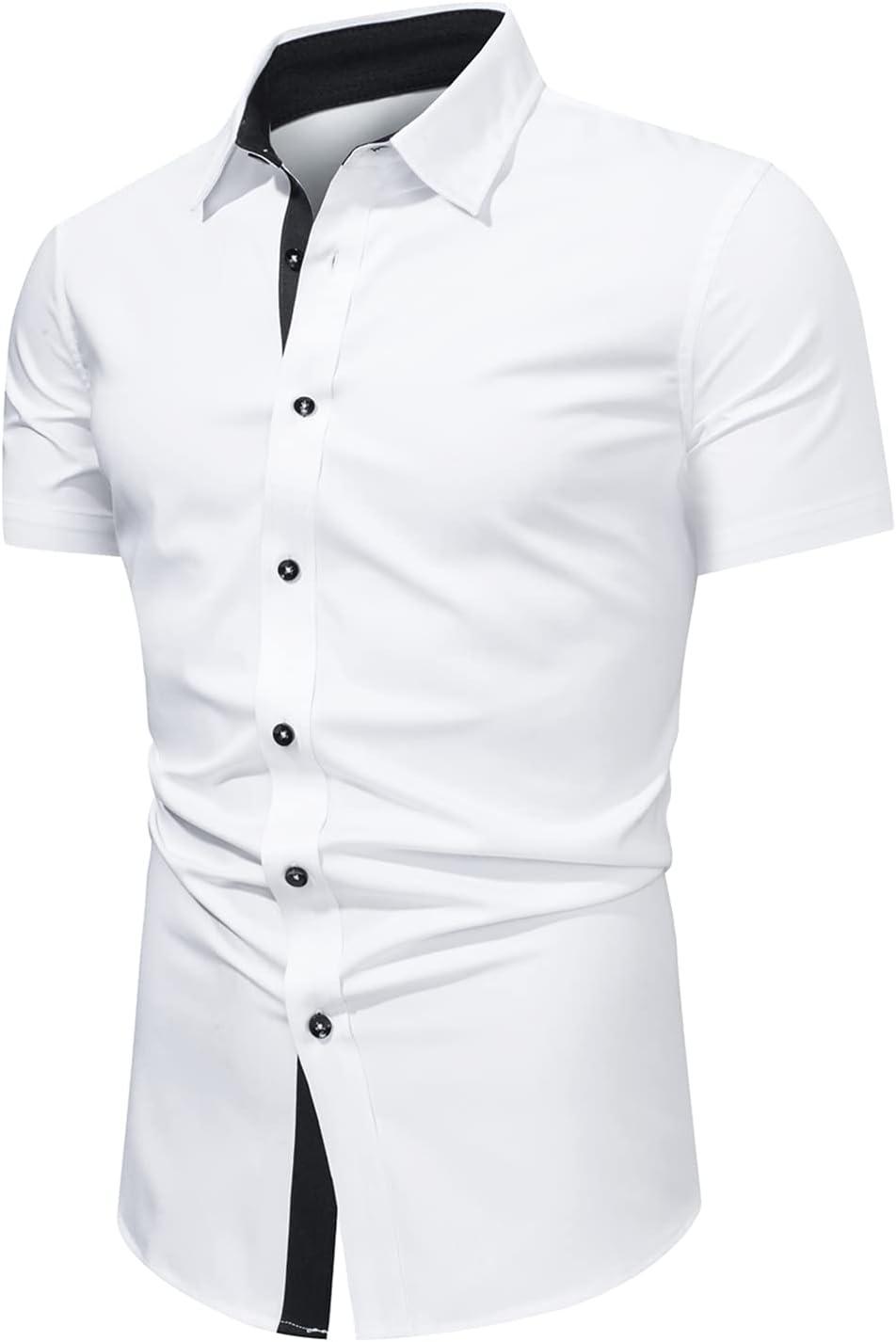 imageJMIERR Mens Casual Button Down Shirts WrinkleFree Short Sleeve Business Dress ShirtWhite