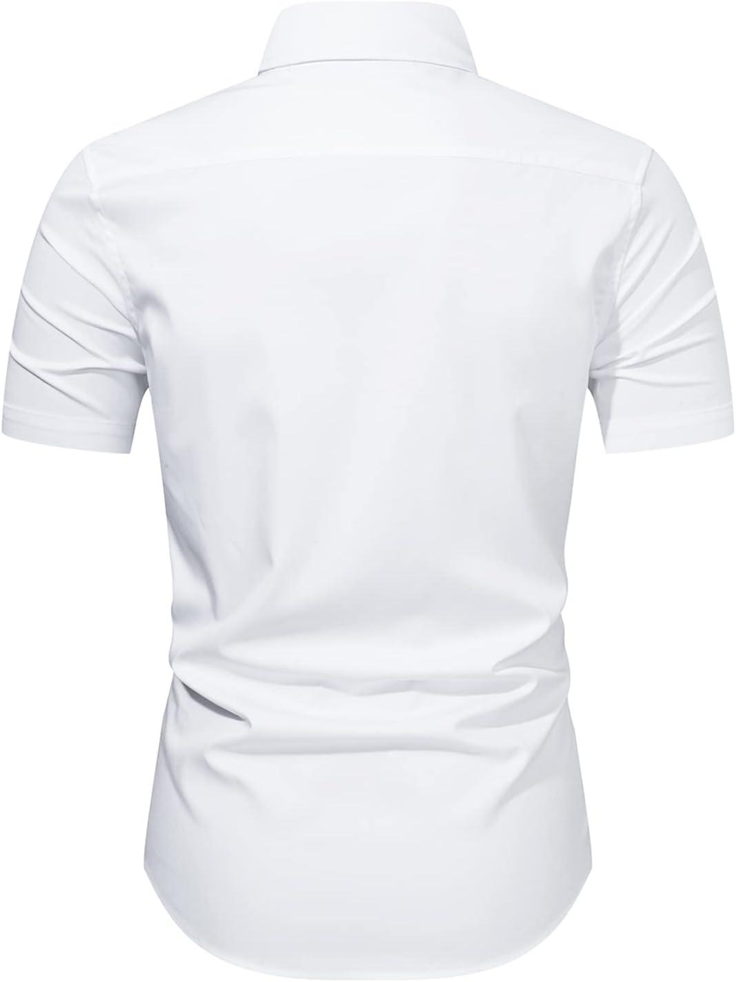 imageJMIERR Mens Casual Button Down Shirts WrinkleFree Short Sleeve Business Dress ShirtWhite