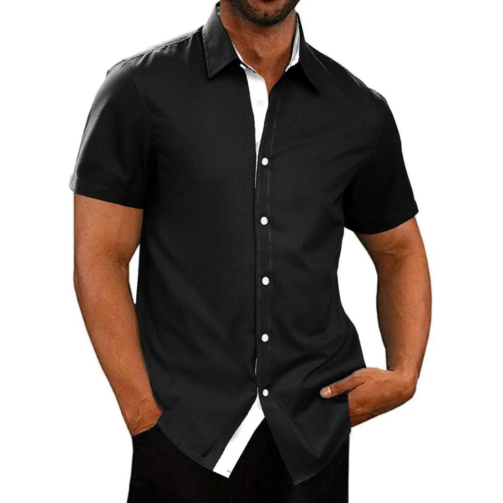 imageJMIERR Mens Casual Button Down Shirts WrinkleFree Short Sleeve Business Dress ShirtBlack