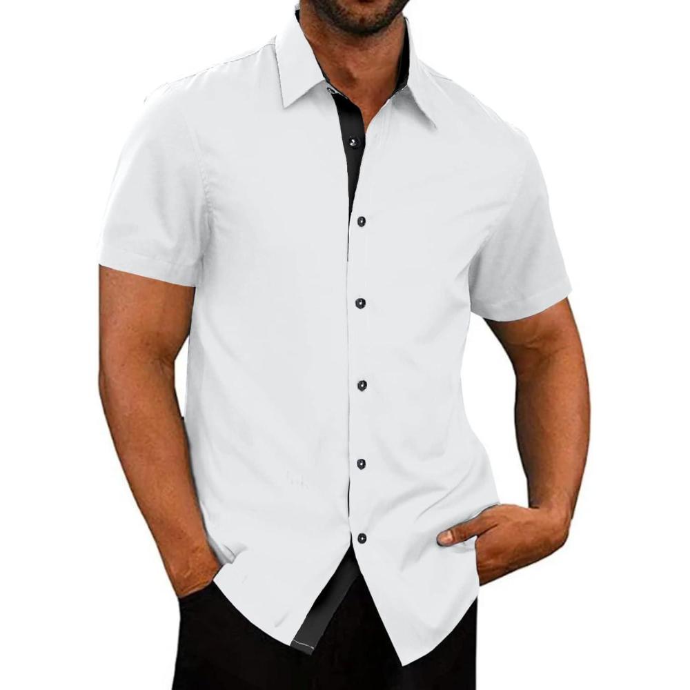 imageJMIERR Mens Casual Button Down Shirts WrinkleFree Short Sleeve Business Dress ShirtWhite