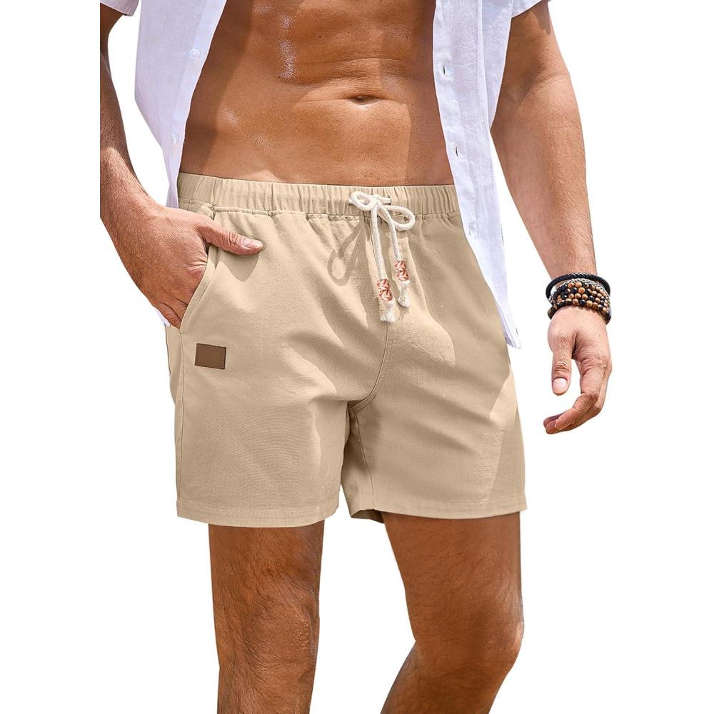 imageJMIERR Mens Casual Shorts  Cotton Drawstring Summer Beach Stretch Twill Chino Golf Short with PocketsA Khaki