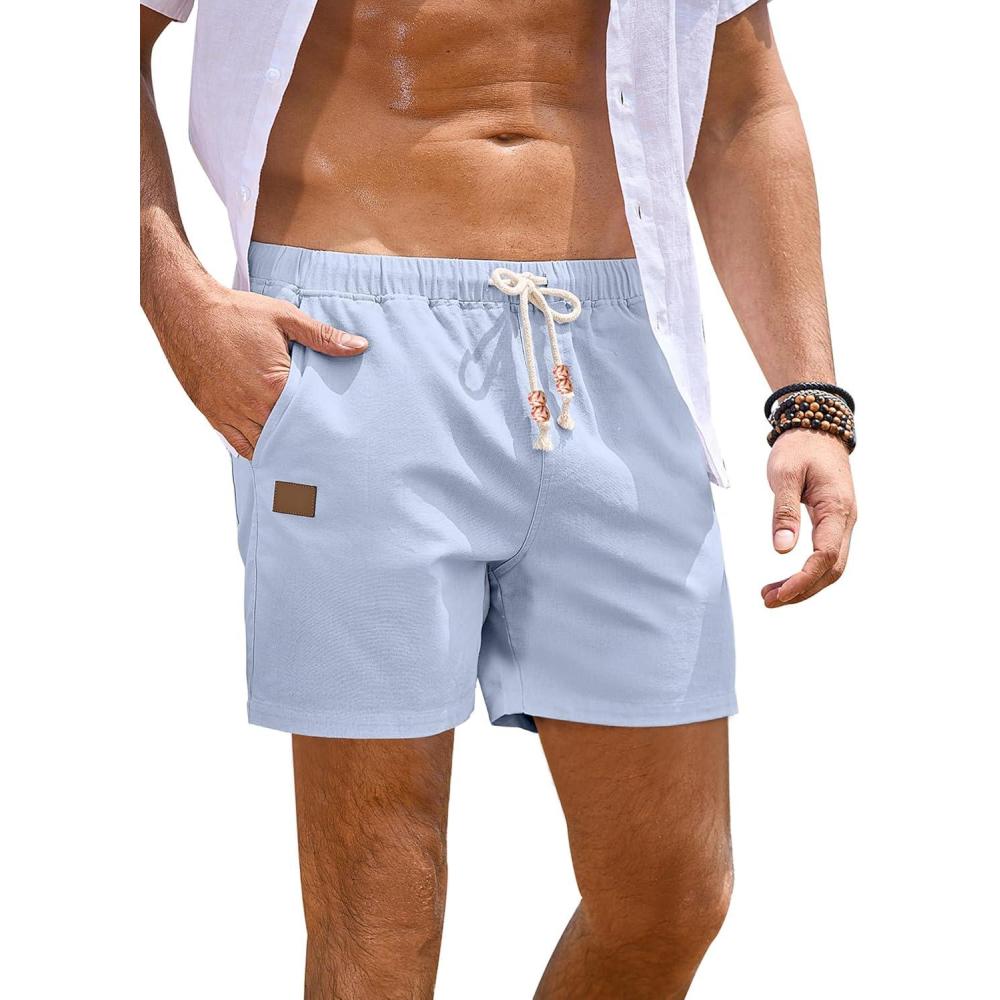 imageJMIERR Mens Casual Shorts  Cotton Drawstring Summer Beach Stretch Twill Chino Golf Short with PocketsB Light Blue