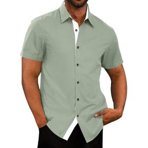 JMIERR Men’s Casual Button Down Shirts Wrinkle-Free Short Sleeve Business Dress Shirt(Green)