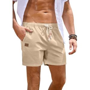 JMIERR Mens Casual Shorts – Cotton Drawstring Summer Beach Stretch Twill Chino Golf Short with Pockets(A Khaki)
