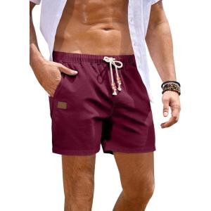 JMIERR Mens Casual Shorts – Cotton Drawstring Summer Beach Stretch Twill Chino Golf Short with Pockets(C Red)