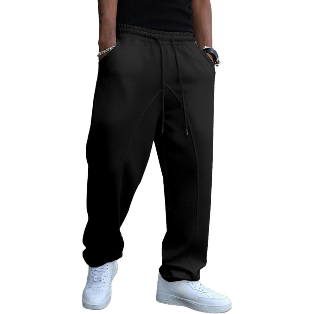 imageJMIERR Mens Baggy Sweatpants Wide Leg Elastic Waist Drawstring Pants Y2K Loose Lounge Joggers with PocketsBlack