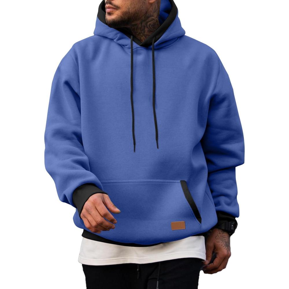 imageJMIERR Mens Cotton Casual Hoodies Sweatshirts Fashion Long Sleeve Drawstring Fleece Pullover Hoodie with PocketsSky Blue