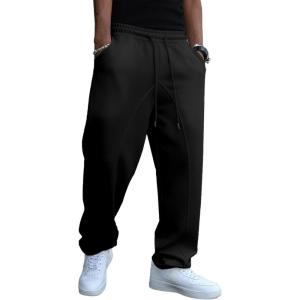 JMIERR Men’s Baggy Sweatpants Wide Leg Elastic Waist Drawstring Pants Y2K Loose Lounge Joggers with Pockets(Black)