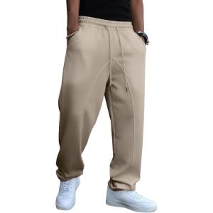 JMIERR Men’s Baggy Sweatpants Wide Leg Elastic Waist Drawstring Pants Y2K Loose Lounge Joggers with Pockets(Khaki)