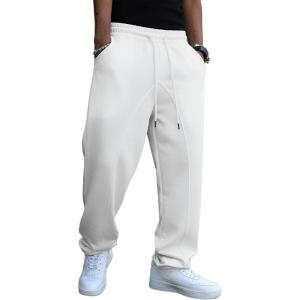 JMIERR Men’s Baggy Sweatpants Wide Leg Elastic Waist Drawstring Pants Y2K Loose Lounge Joggers with Pockets(White)